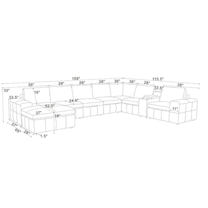 Modular Sectional With Large Square Arms, Custom Configuration