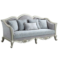 Qunsia - Sofa With 5 Pillows - Light Gray Linen & Champagne