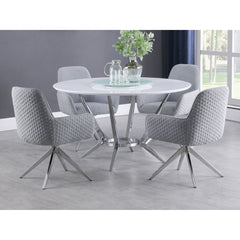 Anchor - 5 Piece Round Dining Table Set With Swivel Chairs - Gloss White