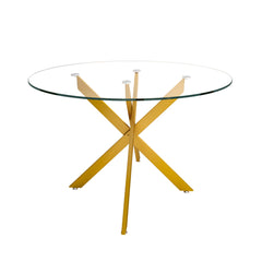 Stylish Round Clear Tempered Glass Dining Table With Metal Legs