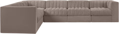 Rummi - Velvet Performance Fabric Upholstered 6 Piece Modular Sectional (With 3 Corner Chairs)