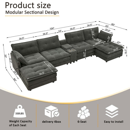 Oversized Modular Sectional Sofa With Multi Functional Console