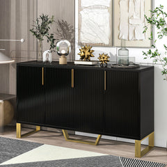 Modern Sideboard With Four Doors, Metal Handles & Legs And Adjustable Shelves Kitchen Cabinet