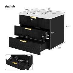 Wall Mounted Floating Cabinet With Double Drawer, Rectangular Sink
