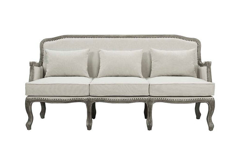 Tania - Sofa With 3 Pillows - Cream Linen & Gray
