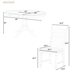 5 Piece Retro Functional Dining Table Set With Extendable Round Table And Upholstered Chairs