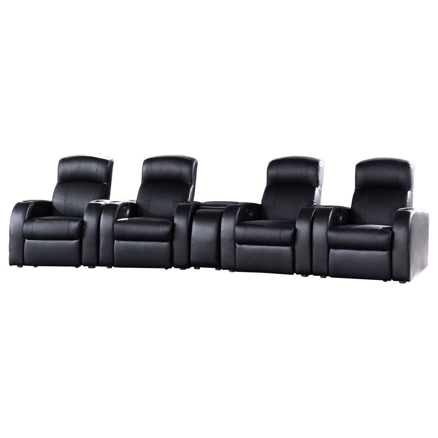 Greenfield - 4 Seater Home Theater With Wedge Console Recliners With Built In Storage And Cup Holders - Black