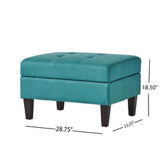 Tufted Waffle Stitch Upholstered Storage Ottoman With Wood Legs - Teal