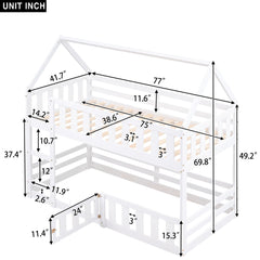 Twin Over Twin House Bunk Bed With Fence And Door
