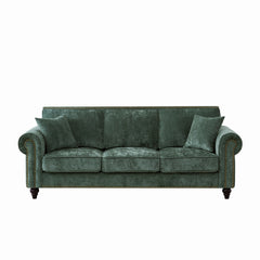 3 Seater Sofa With Tufted Upholstery, Rolled Arms, Nailhead Trim