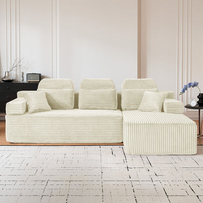 Sectional Sleeper Sofa & Storage Pockets, Modular Couch With Throw Pillows For Living Room