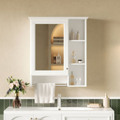 Modern 3 In 1 Bathroom Mirror Cabinet With Adjustable Shelf & Towel Bar