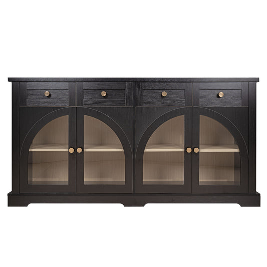Sideboard Cabinet With 4 Drawers And 4 Arched Glass Doors