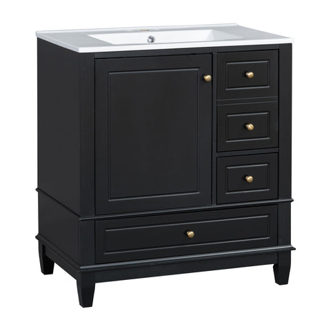 Freestanding Bathroom Vanity With Sink, Soft Close Door, 3 Drawers