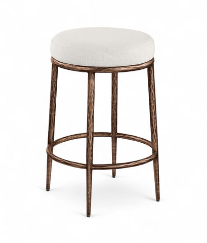 Ferro - Linen Textured Performance Fabric Upholstered Backless Counter Stool - Cream / Brushed Bronze