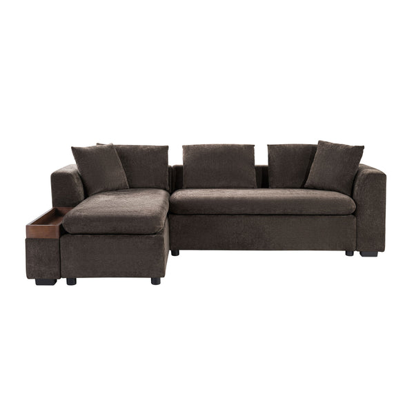 Modern L Shaped Sectional Sofa With Chenille Upholstery And Wooden Storage