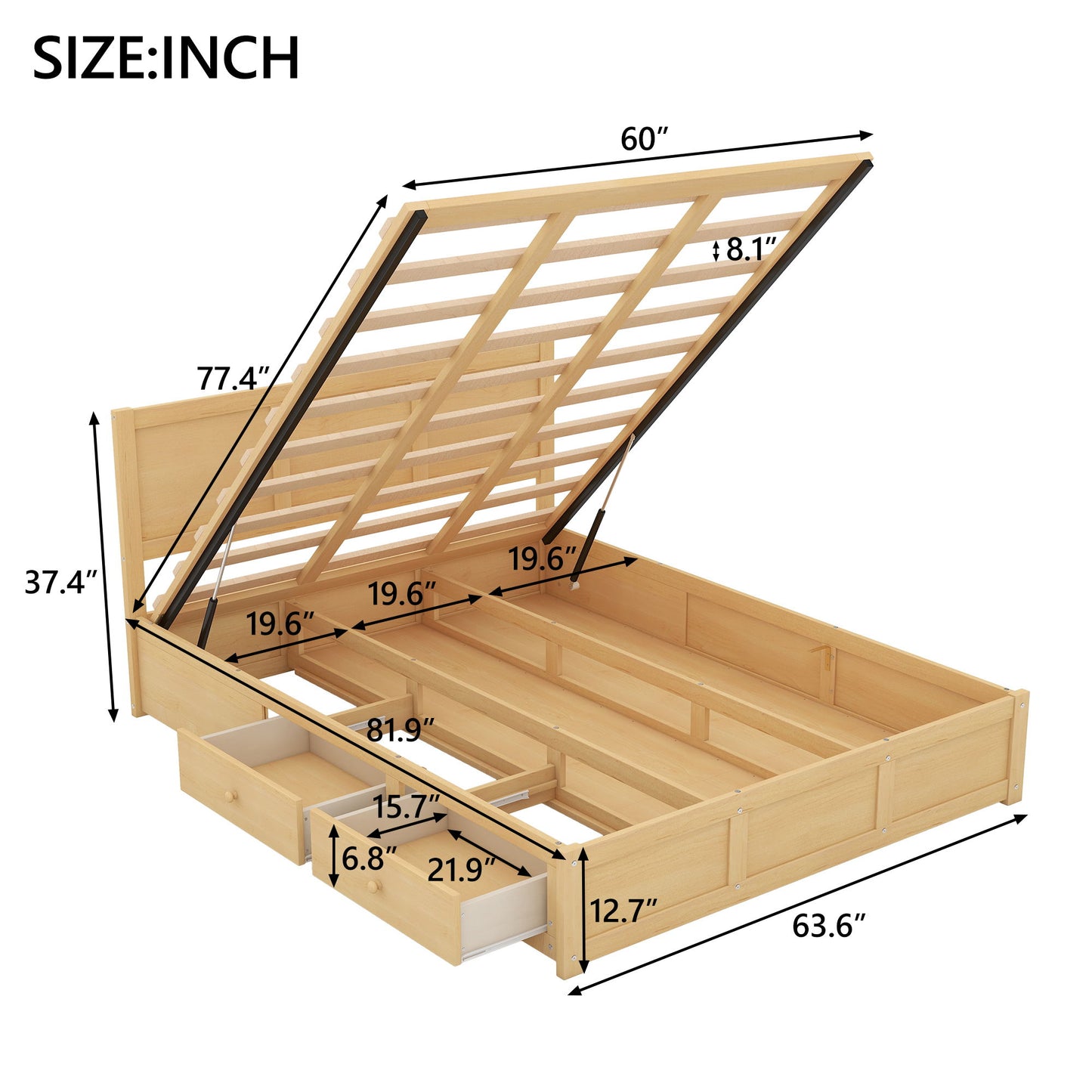 Platform Bed With Underneath Storage And 2 Drawers