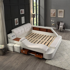 Multifunctional Upholstered Storage Bed Frame, Massage Chaise Lounge On Left