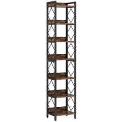 Extra Tall 7 Tier Narrow Corner Bookshelf Storage Display Rack For Living Room - Rustic Brown
