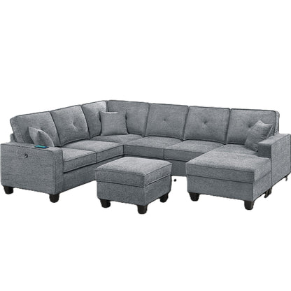 5 Piece Sectional Set With USB Port And Ottoman