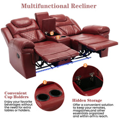 Home Theater Seating Manual Recliner Chair With Center Console And LED Light Strip For Living Room - Red