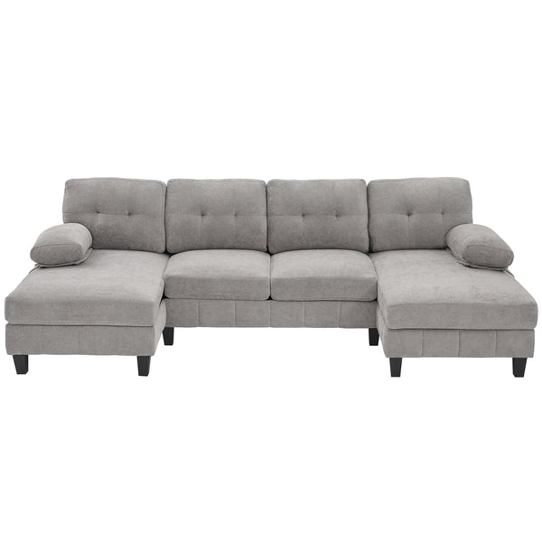 U-Shaped Sectional Sofa 103.5" Black Chenille Fabric Couch With Dual Chaise Lounges, Storage Pockets, Armrest Pillows
