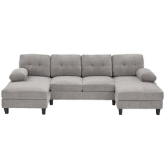 U-Shaped Sectional Sofa 103.5" Black Chenille Fabric Couch With Dual Chaise Lounges, Storage Pockets, Armrest Pillows