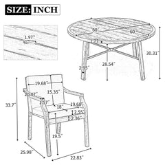 Outdoor Wooden Dinning Set With An Umbrella Hole And Removable Cushions For Patio
