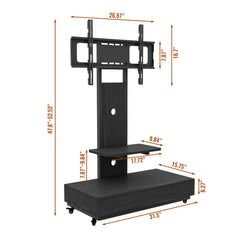 Mobile TV Cart With Push Pull Drawer, Lockable Wheels
