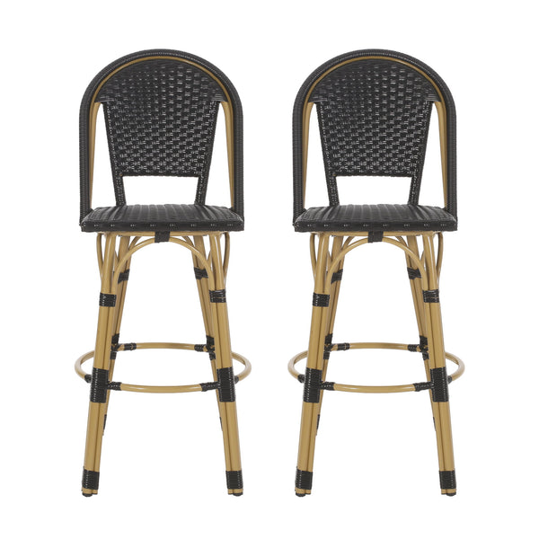 Outdoor Rattan And Aluminum French Barstools (Set of 2)