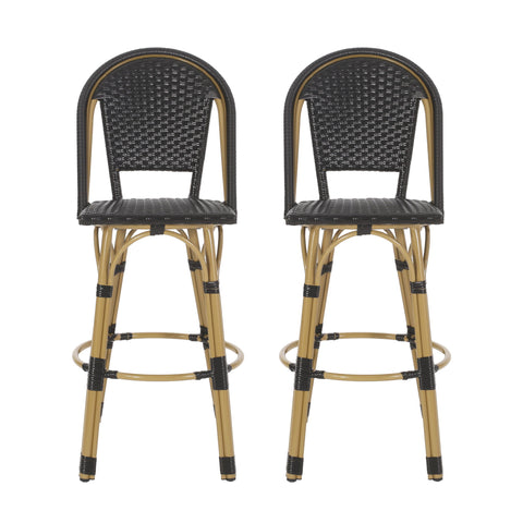 Outdoor Rattan And Aluminum French Barstools (Set of 2)