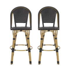 Outdoor Rattan And Aluminum French Barstools (Set of 2)