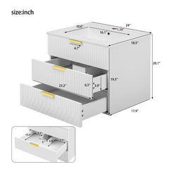 Wall Mounted Floating Cabinet With Double Drawer, Rectangular Sink