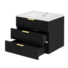 Wall Mounted Floating Cabinet With Double Drawer, Rectangular Sink