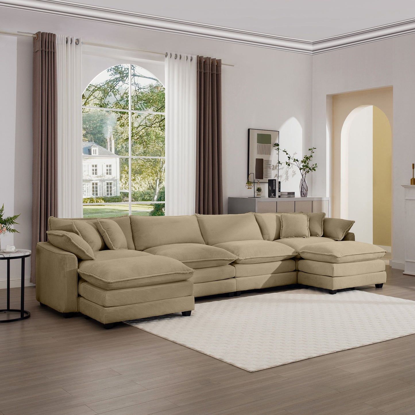 Modern Oversized Modular Cushion Sofa With Ottoman, Low Back, Deep Seating Sofa Set