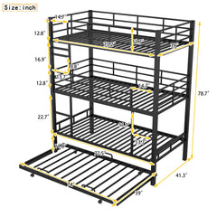 Triple Bunk Bed With Trundle, Heavy Duty Steel Construction