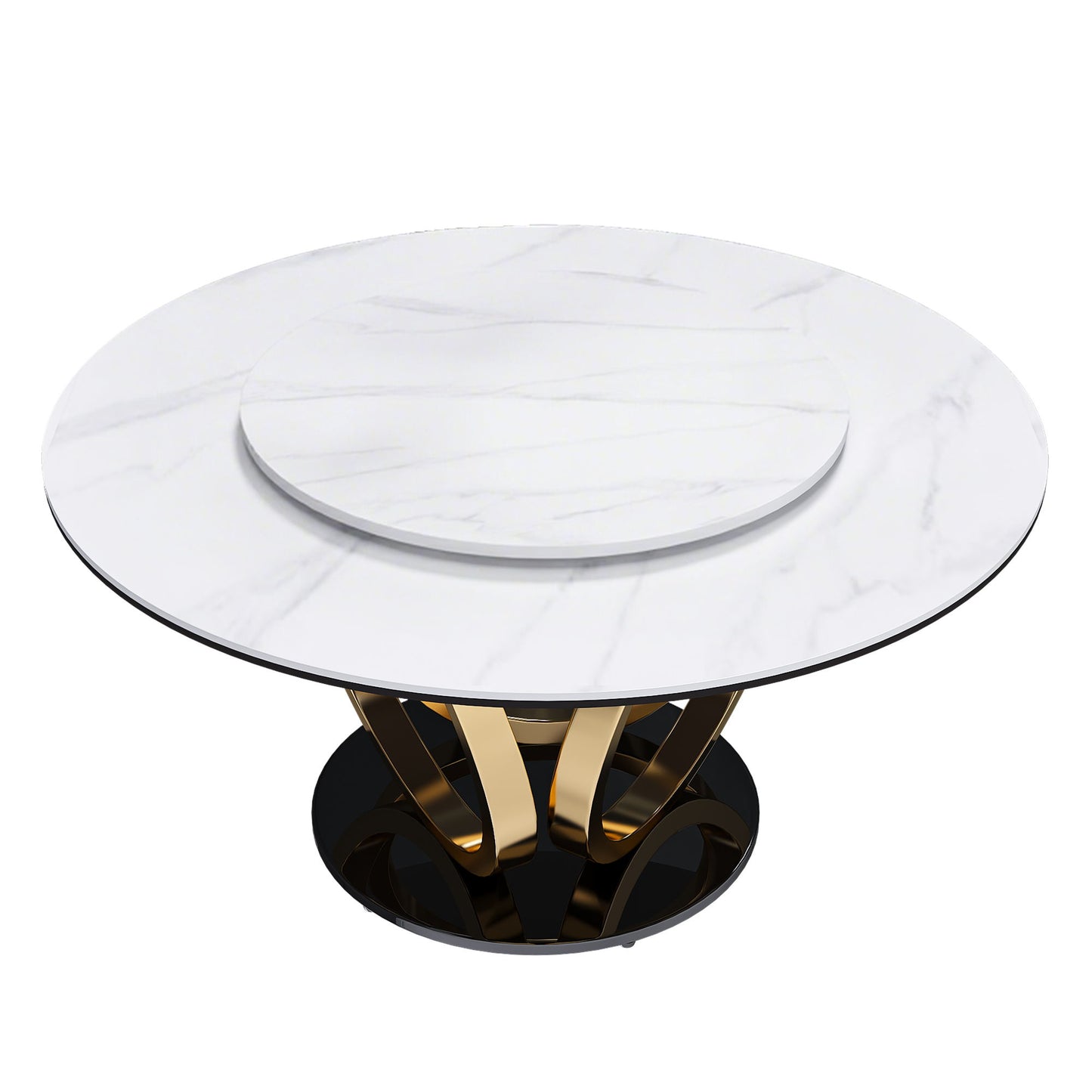 Round Dining Table With 360° Smooth Lazy Susan For Dining Room - Gold / Black / White