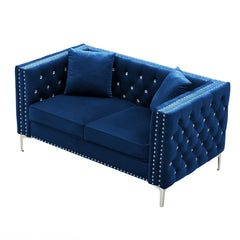 Wide Sofa With Jeweled Buttons Square Arm, 2 Pillows