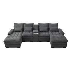 U Shaped Sofa With Console And Cupholders, 6 Seat