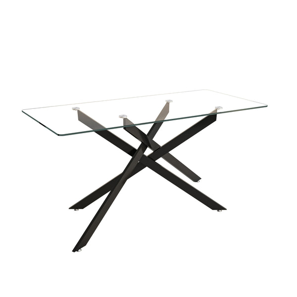 Stylish Design Rectangular Clear Tempered Glass Dining Table With Metal Legs