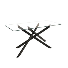 Stylish Design Rectangular Clear Tempered Glass Dining Table With Metal Legs