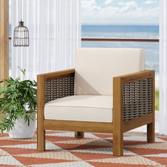 Outdoor Acacia Wood Club Chair With Wicker Accents