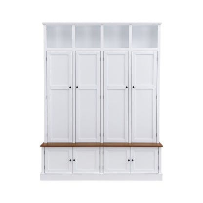 Hall Tree With Bench And Cabinet, 4 In 1 Entryway Bench With Coat Rack
