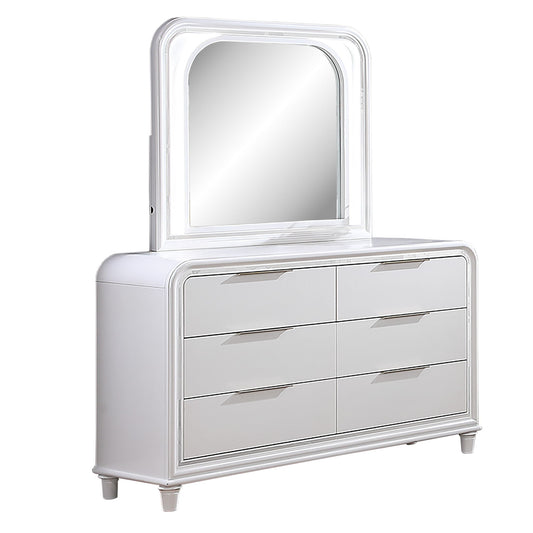 Pearl Dresser With Mirror 6 Drawers Spacious Storage - White