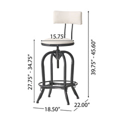 Industrial Modern Upholstered Adjustable Height Swivel Barstool - Beige