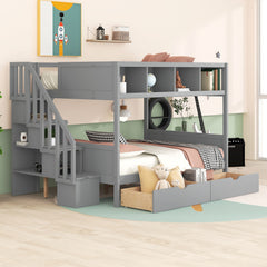 Bunk Bed With Shelfs, Storage Staircase And 2 Drawers