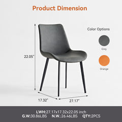 Dining Table Set, Chairs (Set of 2) - Grey