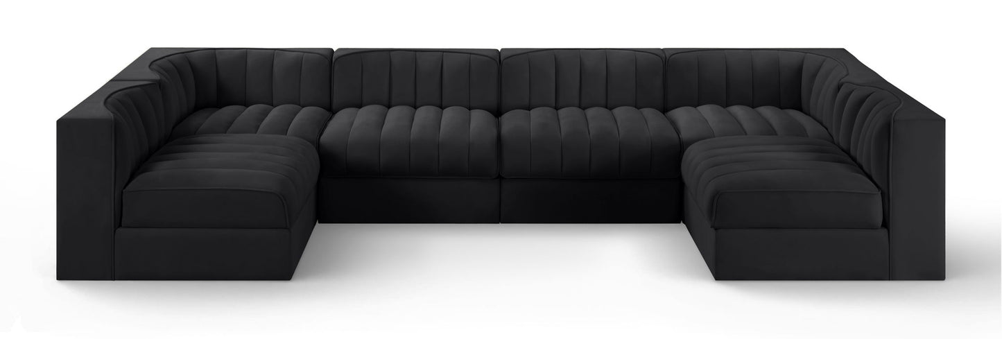 Rummi - Armless Velvet Performance Fabric Upholstered 6 Piece Modular Sectional