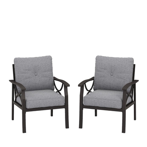 All Weather Armchairs With Cushions, Sculptural Design (Set of 2) - Gray / Khaki