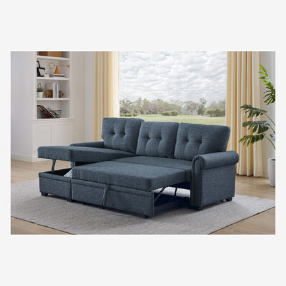 Blend Upholstered Sleeper Sofa With Reversible Chaise And Tufted Back - Dark Blue